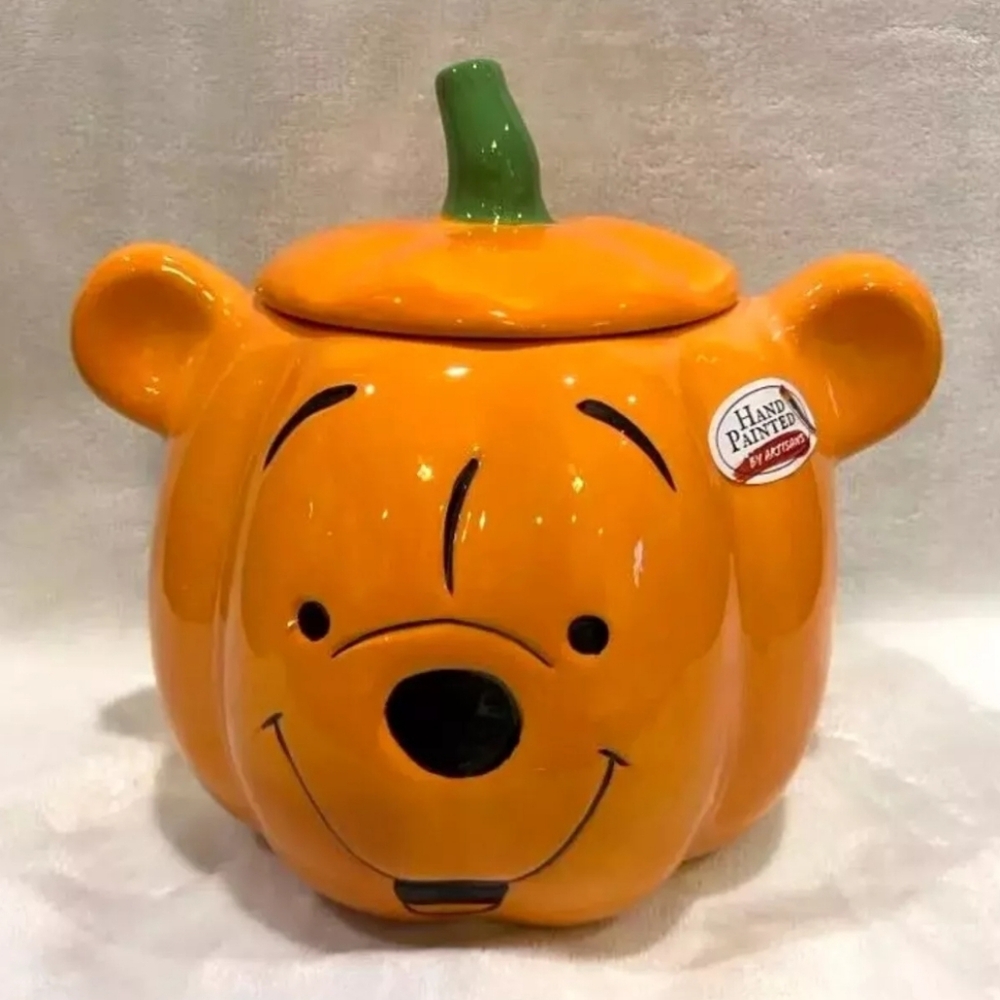 Disney Winnie The Pooh Halloween Pumpkin Ceramic Cookie Jar Canister NEW